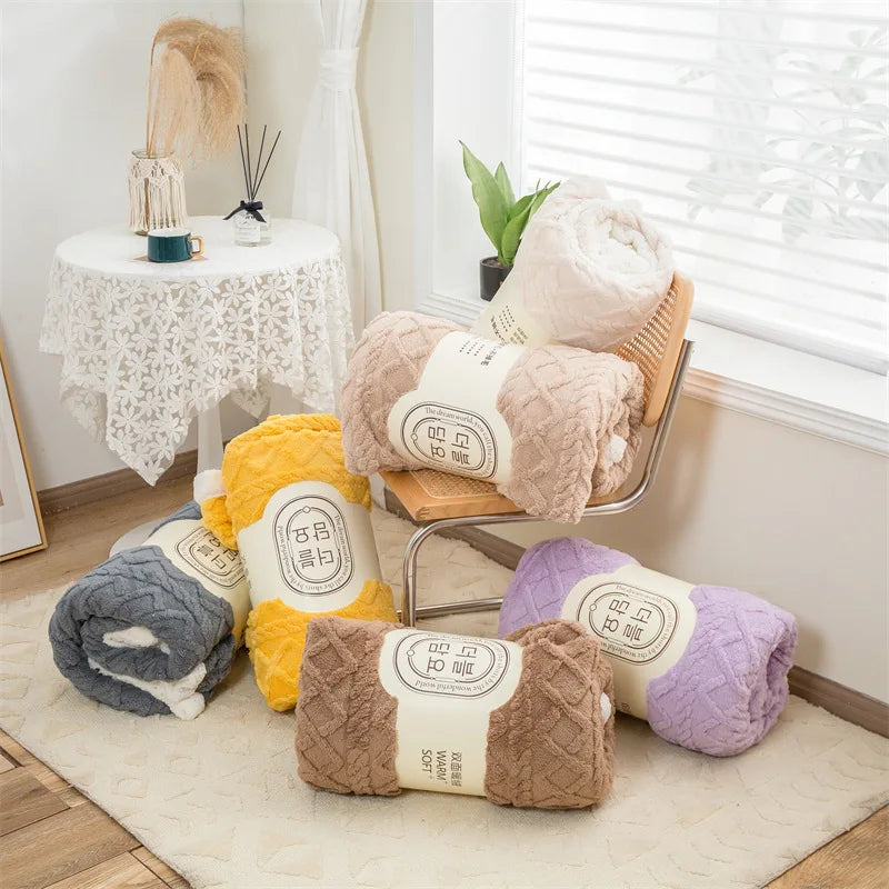 Afralia™ Velvet Fleece Geometric Blanket Cover | Double Sided Jacquard | All Season Blanket