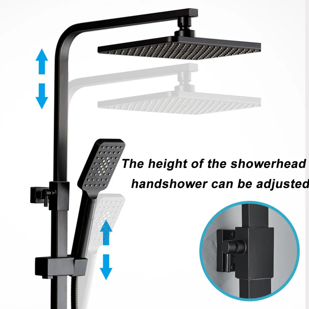 Afralia™ Black Rainfall Shower Faucet Set with Bathtub Tap and Height Adjust Shower Mixer