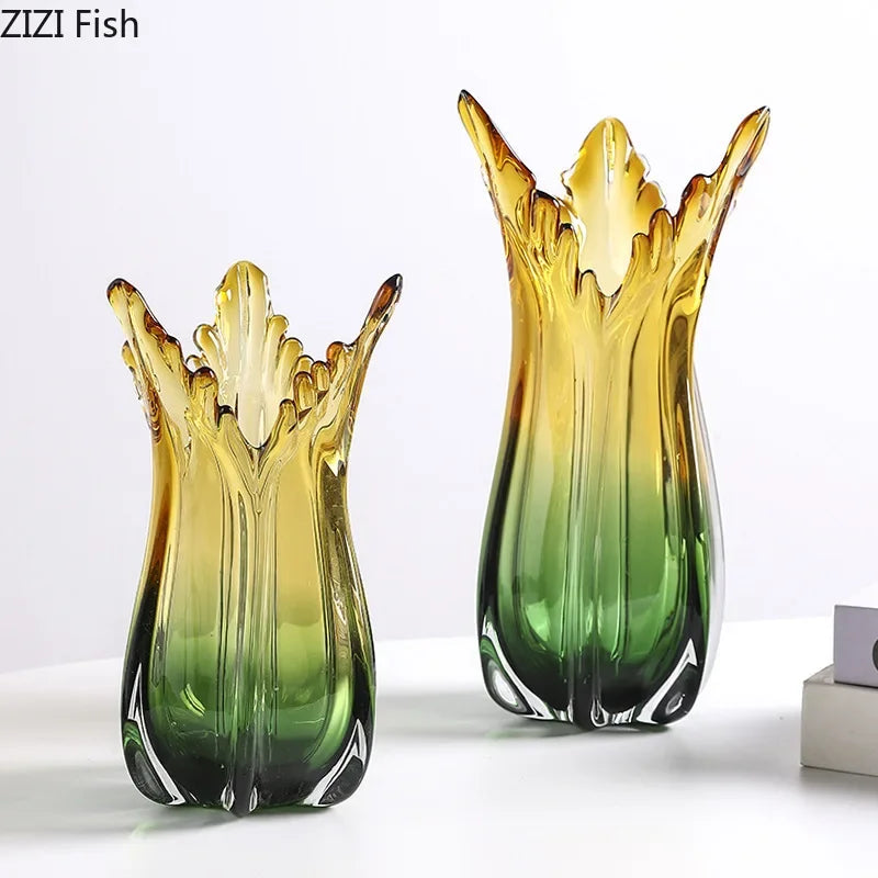 Afralia™ Green Glass Vase Hydroponics Table Decoration for Artificial Flowers
