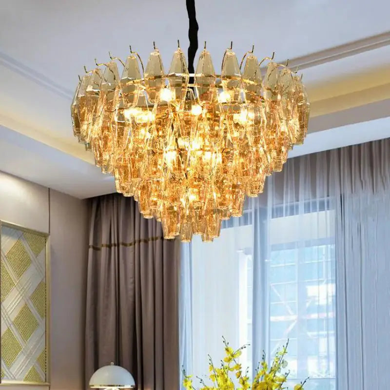 Afralia™ Modern Luxury Metal Amber Glass Pendant Lights Gray Chain Lighting Fixture