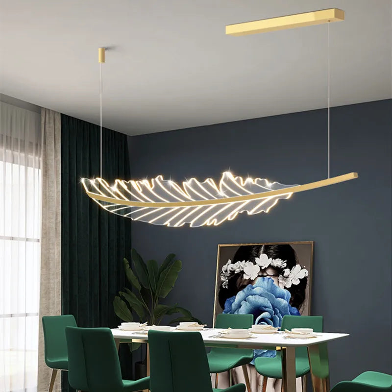 Afralia™ Leaf Shaped Golden Chandelier for Living Room, Dining Room, Kitchen, and Coffee Shop