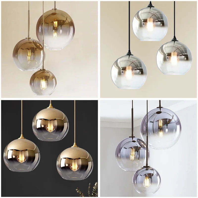 Afralia™ Gradient Glass Chandelier: Modern Nordic Living Room Lighting for Bedroom or Restaurant