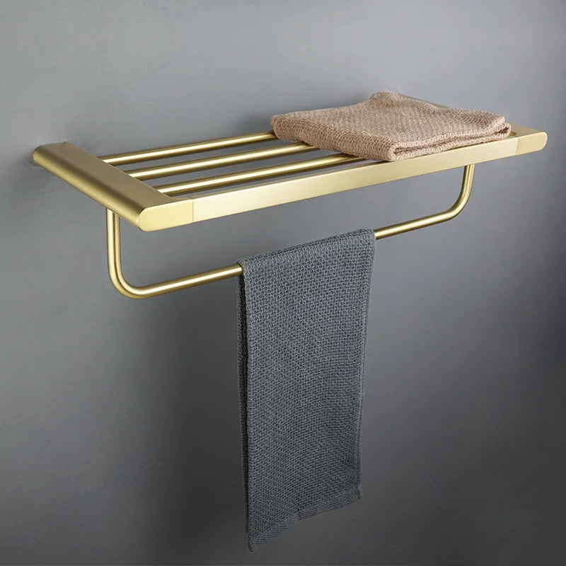 Afralia™ Gold Bathroom Accessories Set: Towel Bar Rail, Toilet Paper Holder, Towel Rack, Hook