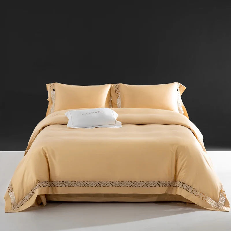 Afralia™ Silky Lace Broad Side Duvet Set with Fitted Sheet & Pillowcases