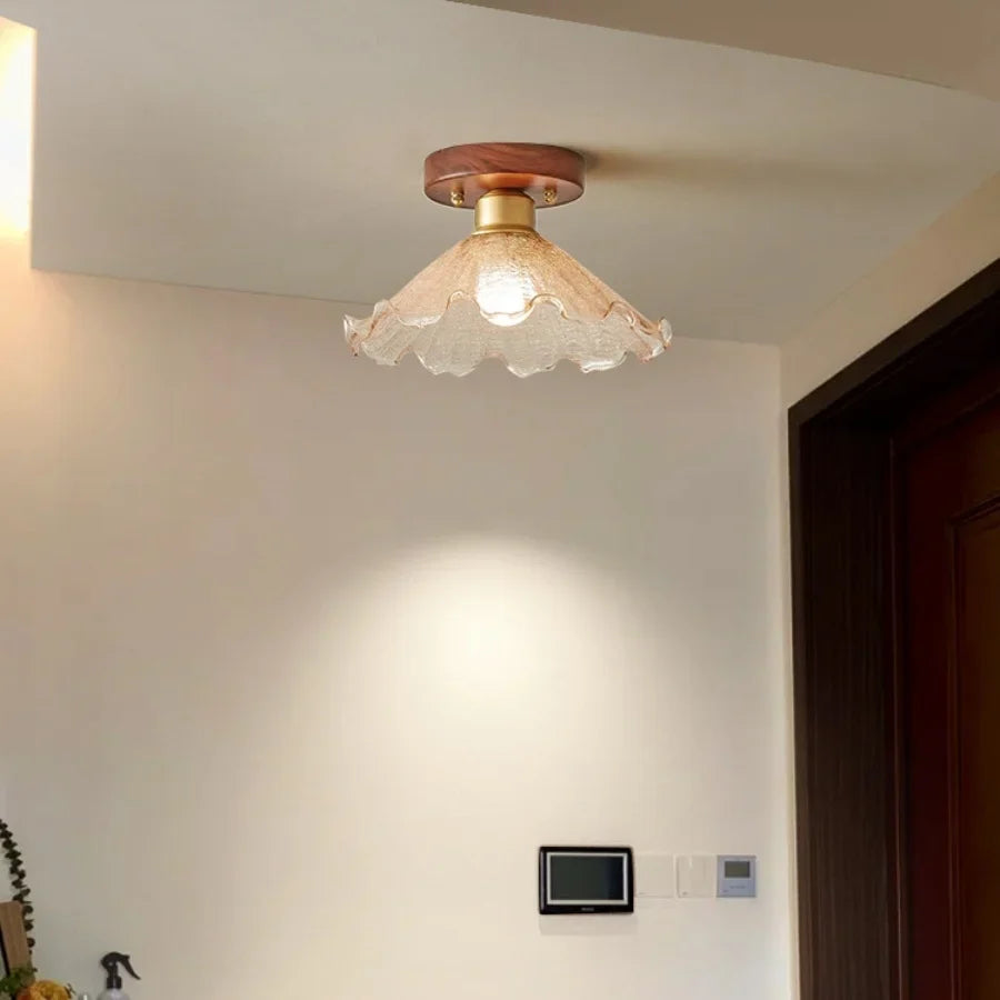 Afralia™ Vintage Amber Glass LED Ceiling Light Fixture for Home Lighting - Ceiling Lamp