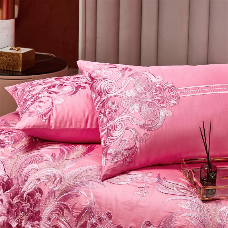 Afralia™ Peony Embroidery Luxury Chinese Style Bedding Set
