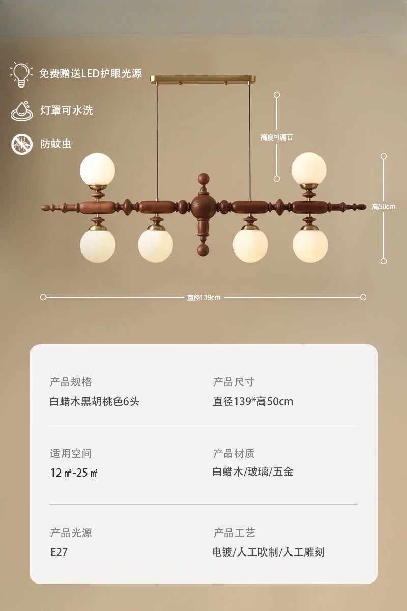 Afralia™ Wood Long Strip Chandeliers LED E27 Classic Pendant Lights