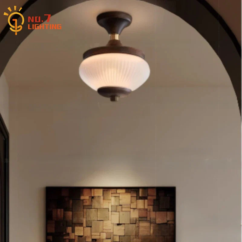 Afralia™ Medieval Pine Cone Iron Art Glass Ceiling Lights Retro LED Indoor Lighting