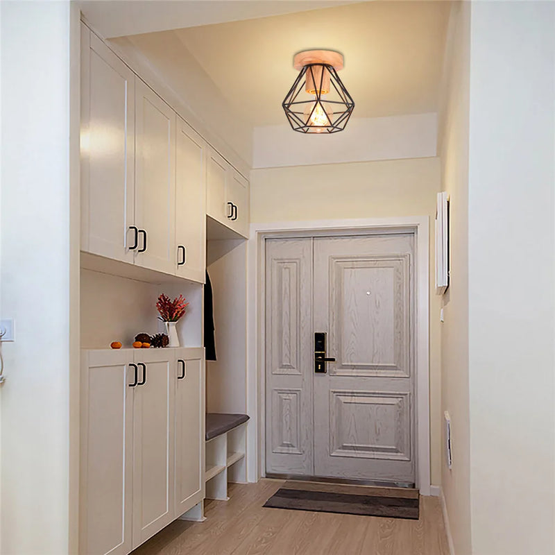 Afralia™ Iron Wood E27 Ceiling Light: Modern Nordic Mini Lamp for Living Room and Bedroom