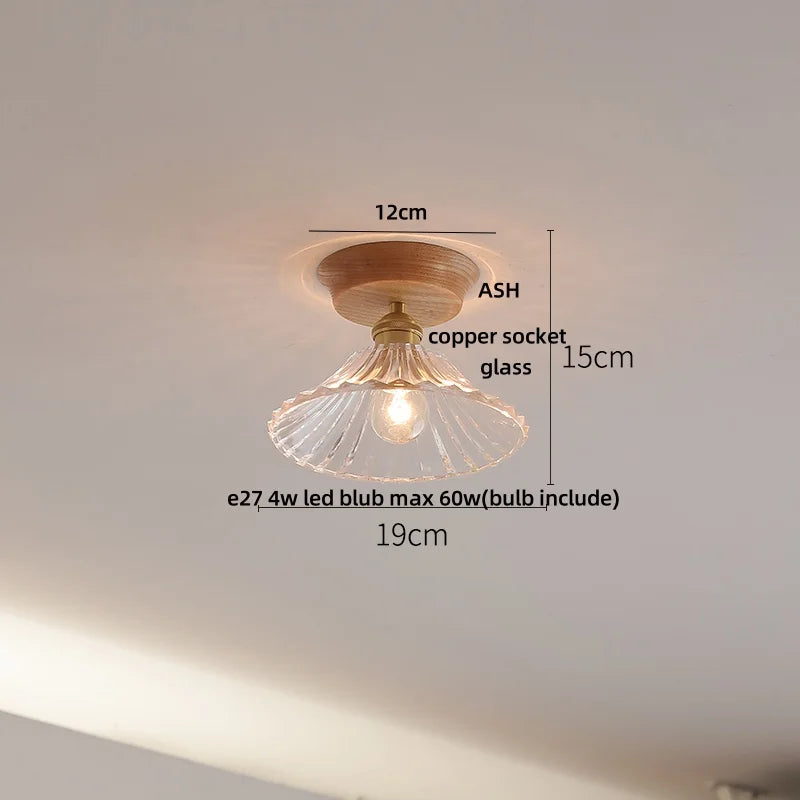 Afralia™ Tiffany Glass Copper Ceiling Lights Wood Ash LED Lamp Japan Style