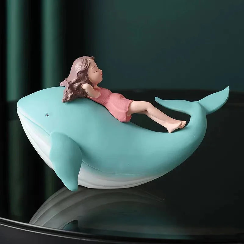 Afralia™ Nordic Whale Girl Resin Ornament: Home & Office Decor, Bookcase Sculpture & Gift