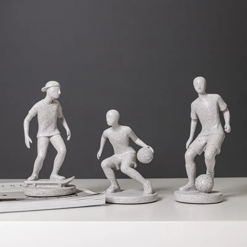 Afralia™ Abstract Sports Player Sculpture Set Grey/White Figurines Home Decor