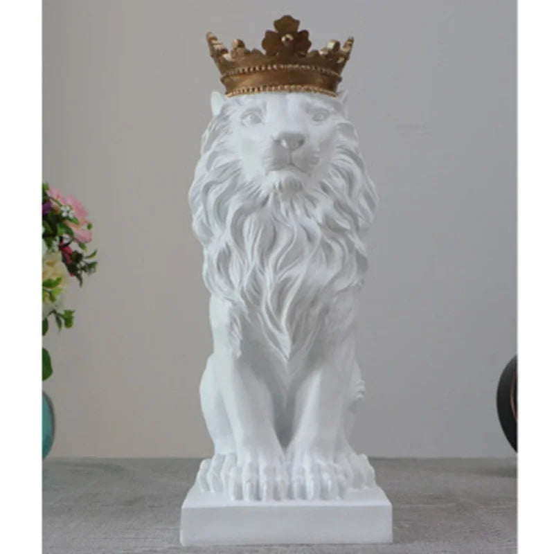 Resin Crown Lions Statue Handmade Artwork Gift Home Office Decor Living Room Afralia™