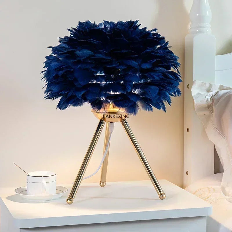 Afralia™ Feather Table Lamp Desk Light for Bedroom and Living Room