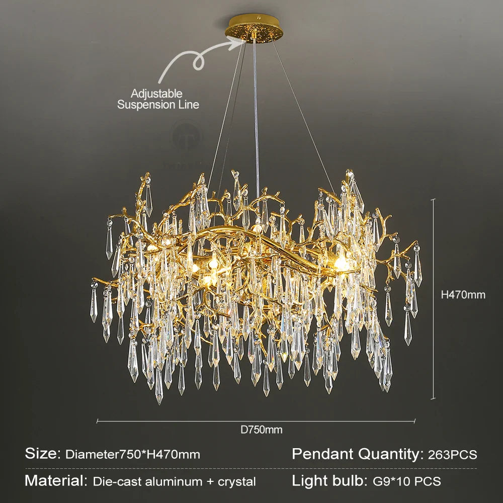 Afralia™ Luxury Gold Crystal Branch Chandelier for Kitchen Dining Living Room