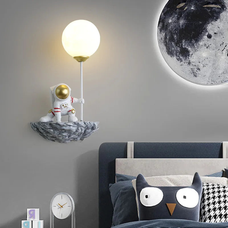 Afralia™ Resin Astronaut Wall Light: Boy's Bedroom Space Theme Lamp