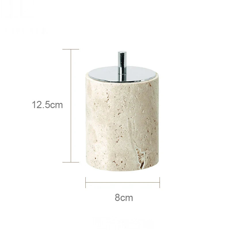 Afralia™ Beige Travertine Marble Bathroom Accessories Set - Soap Dispenser, Soap Dish, Reed Diffuser