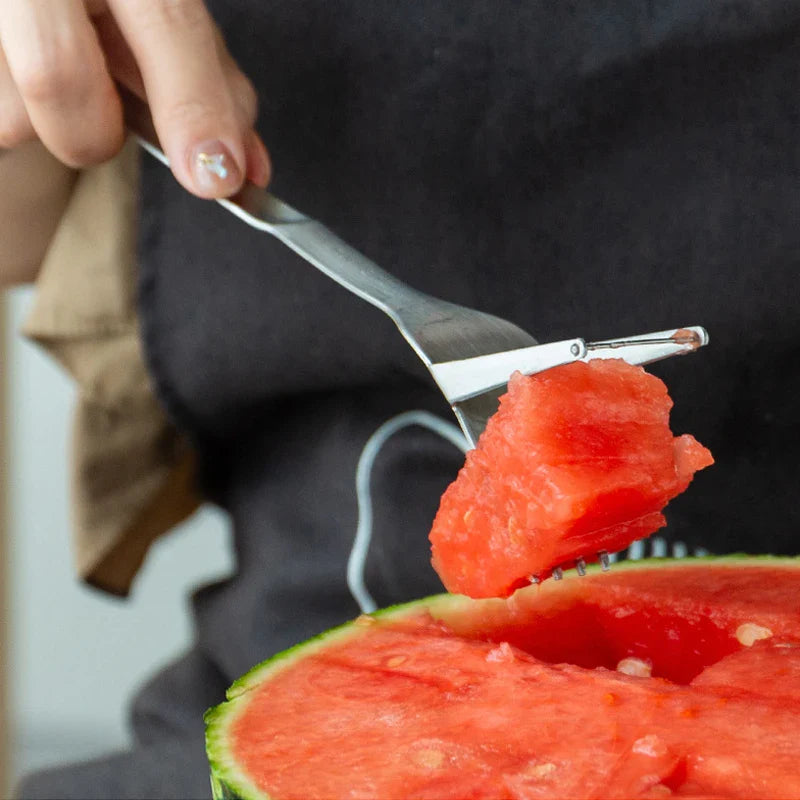 Afralia™ Watermelon Slicer Fork Stainless Steel Divider Cutter Kitchen Tool