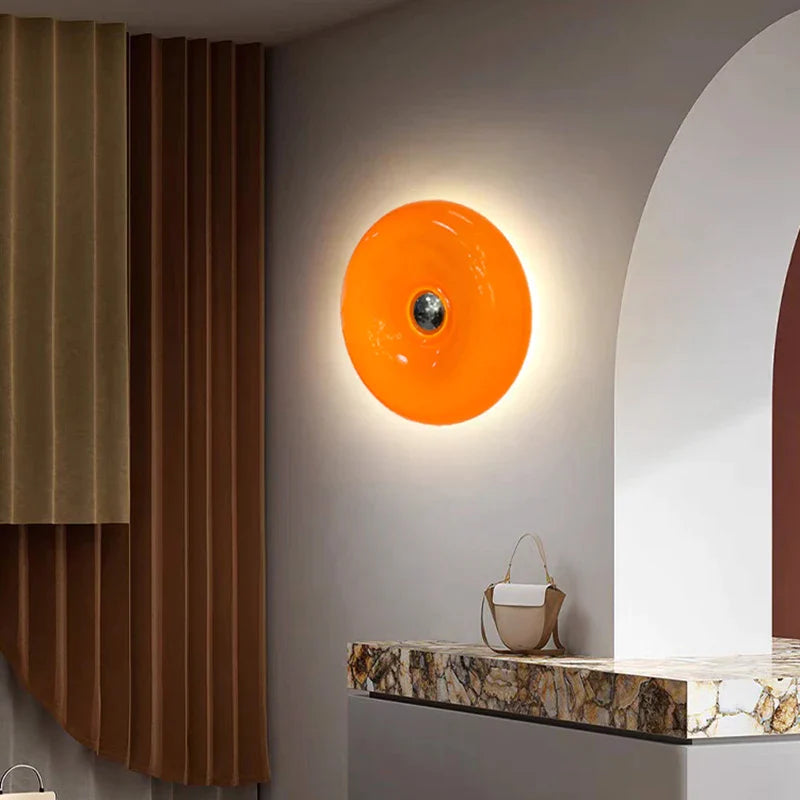 Afralia™ Modern Bauhaus Donuts Wall Lamp in Persimmon Glass for Living Room Aisle Hallway