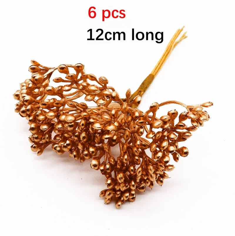 Afralia™ Gold Hybrid Flower Cherry Stamen Berries Bundle for DIY Decor