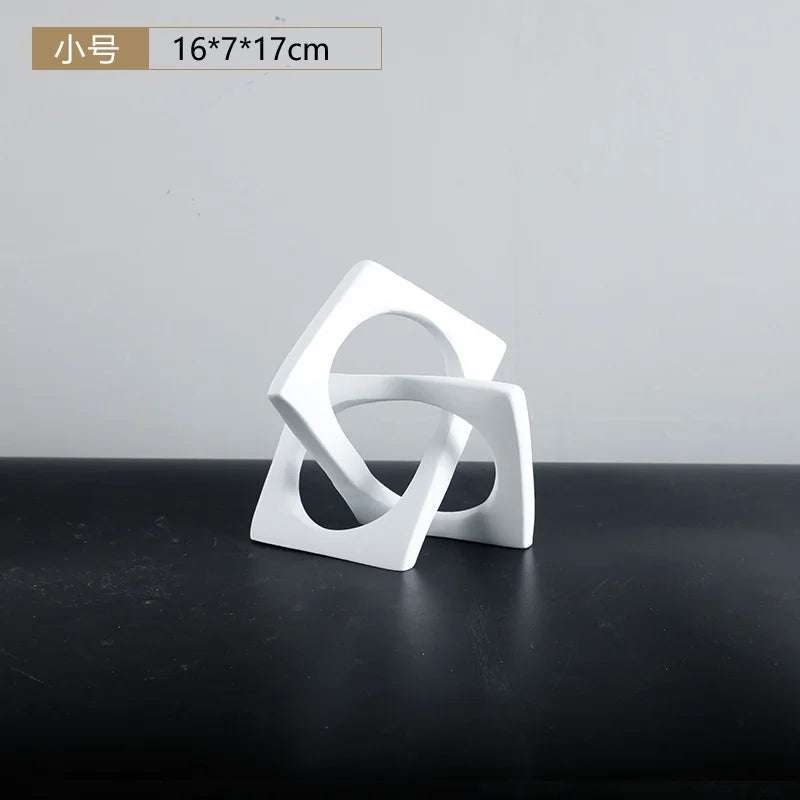 Afralia™ Geometric Cross Square Ring Sculpture White - Home Decor Ornament