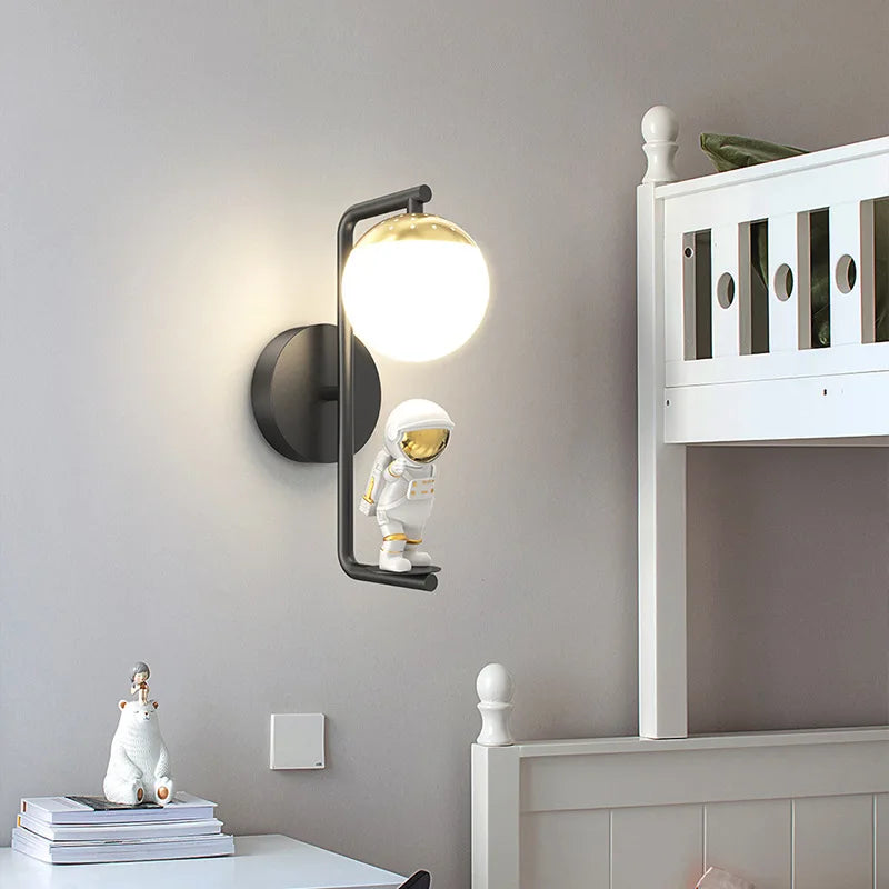 Afralia™ Kids Astronaut Wall Lamp: Modern Space Theme Bedroom Light Fixture