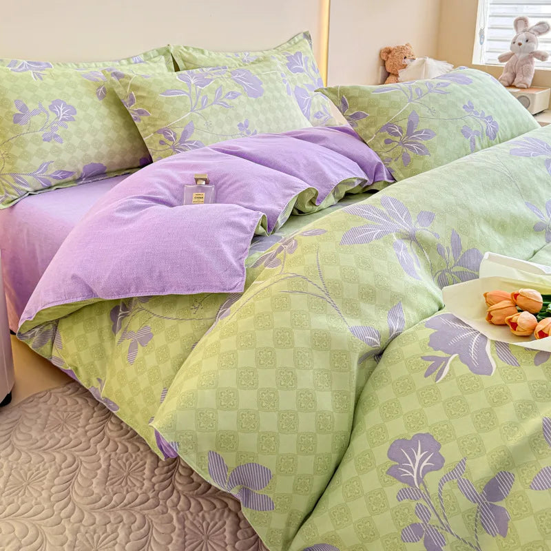 Afralia™ Flower Print Sanding Bedding Set | Skin Friendly Bedspread Kit for Home Bed