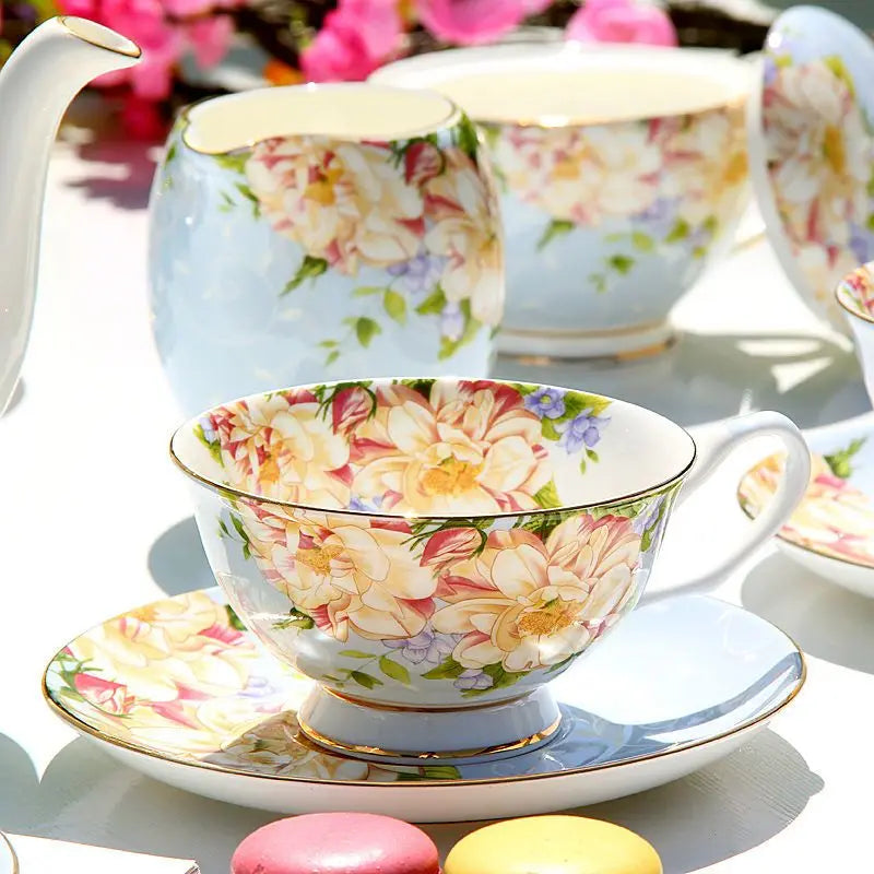 Afralia™ Ceramic Afternoon Tea Set with Spoon - Elegant Tea Cup, Saucer, and Mug Combo