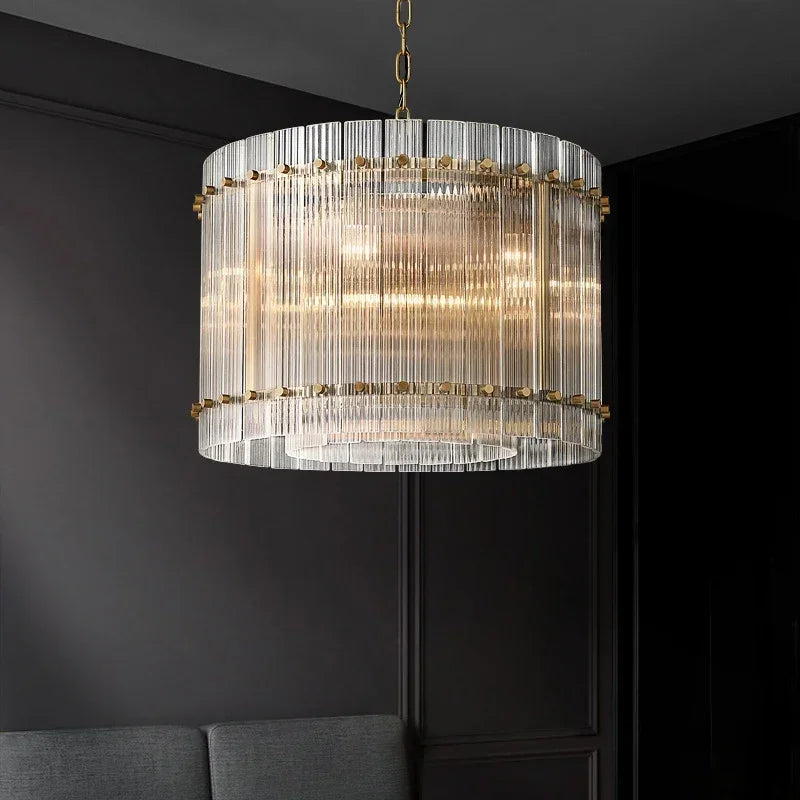 Afralia™ Gold Double Layer Ring Crystal Pendant Light for Bedroom Dining Living Room