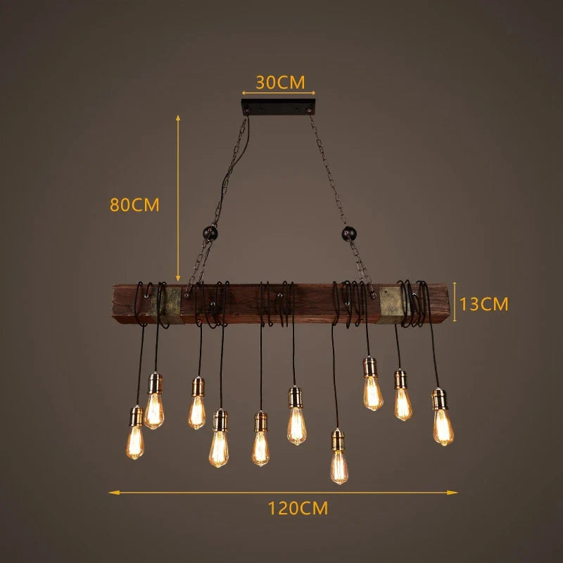 Afralia™ Vintage Wood E27 LED Ceiling Chandelier Luminaires