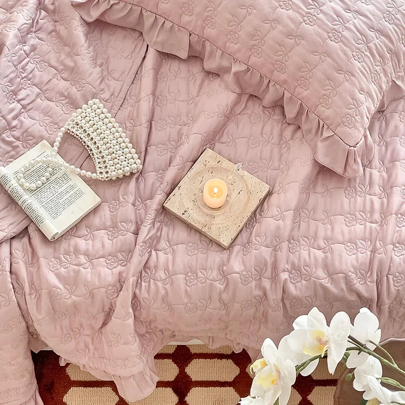 Afralia™ Lyocell Flower Embroidery Bedspread Set