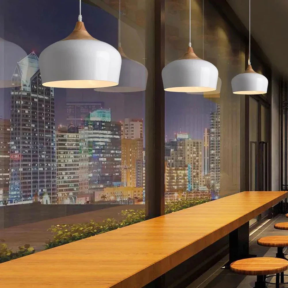 Afralia™ Nordic Wood Pendant Lights LED E27 for Kitchen Dining Bedroom - Ceiling Chandelier