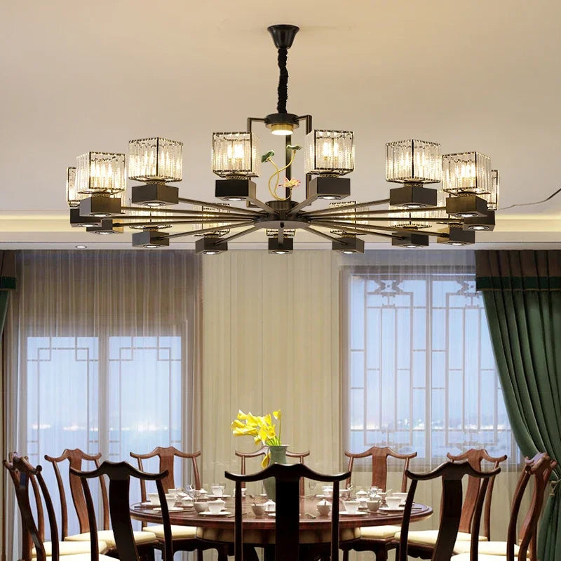 Afralia™ Crystal Dining Room Chandelier with Spotlights for Hotel Club Ballroom