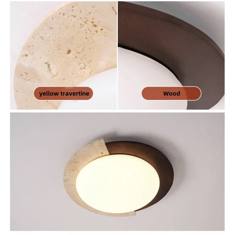 Afralia™ Yellow Travertine LED Ceiling Light: Nordic Modern White PE Flush Mount