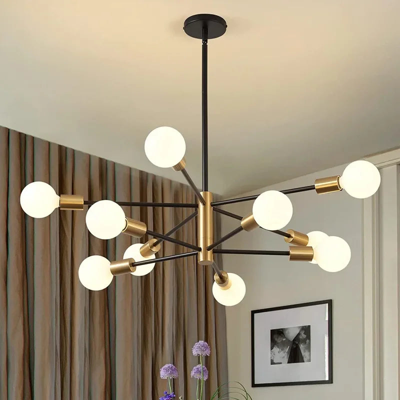 Afralia™ Vintage LED Chandelier - Antique Black Gold Loft Parlor Lighting