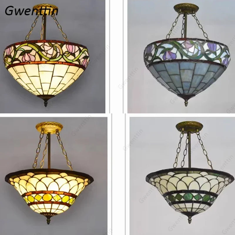 Afralia™ Stained Glass Tiffany Chandelier Pendant Light for Mediterranean Home Decor