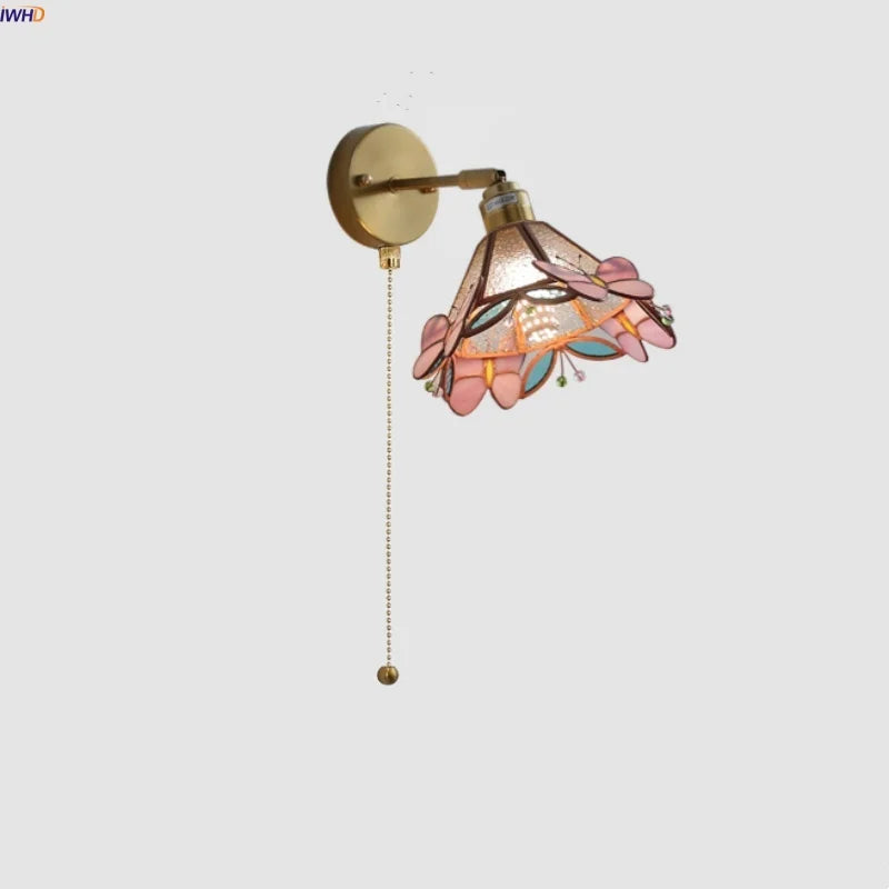 Afralia™ Copper Butterfly Glass Wall Light Fixture Up Down Rotate LED Bedside Lamp