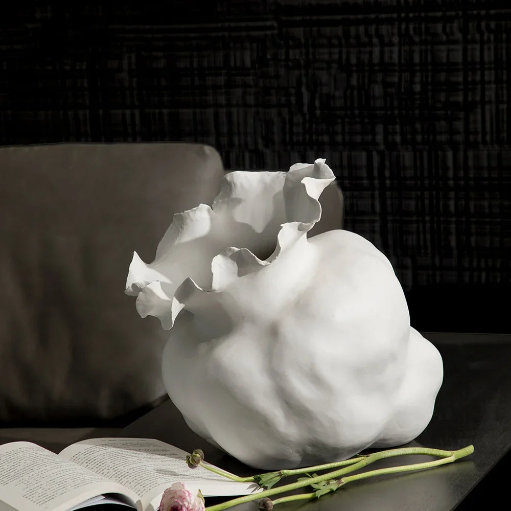 Afralia™ White Ceramic Prone Position Irregularity Flower Vase