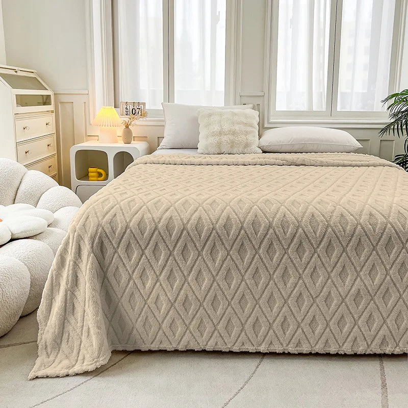 Afralia™ Diamond Jacquard Coral Fleece Blanket for All Seasons