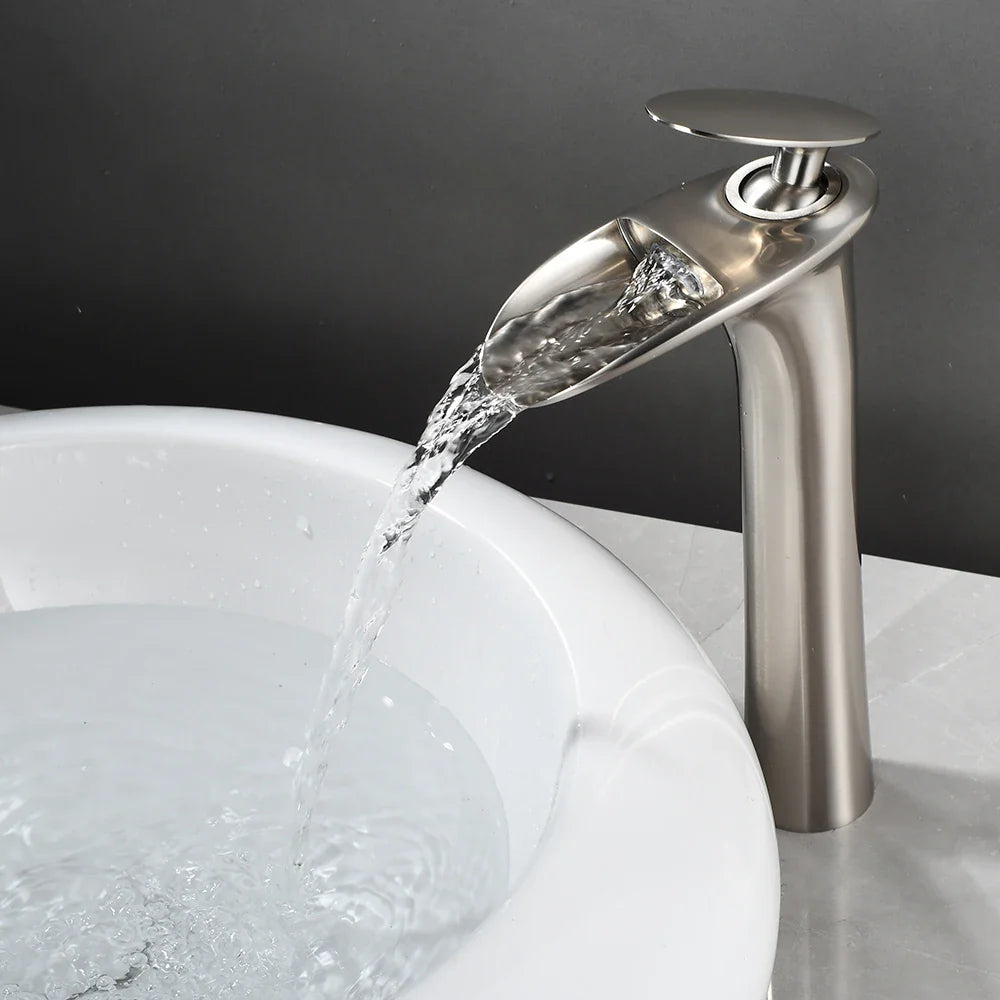 Afralia™ White Waterfall Bathroom Faucet Mixer Tap for Modern Basin, Cold & Hot Water
