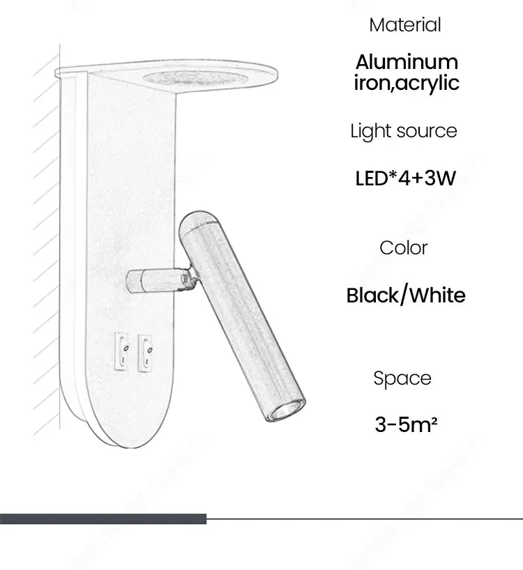 Nordic Bedroom Bedside Sconce Wall Light by Afralia™ - Rotatable Reading Wall Lamp for Living Room