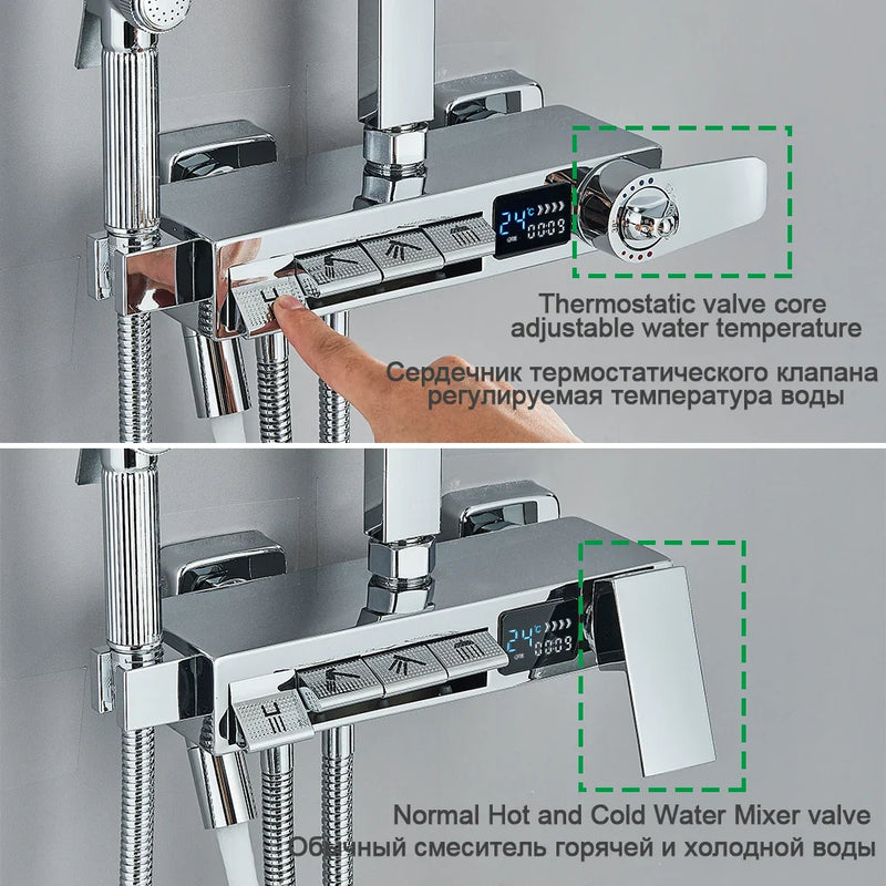 Afralia™ Digital Display Shower System with Thermostatic Control and Tub Spout