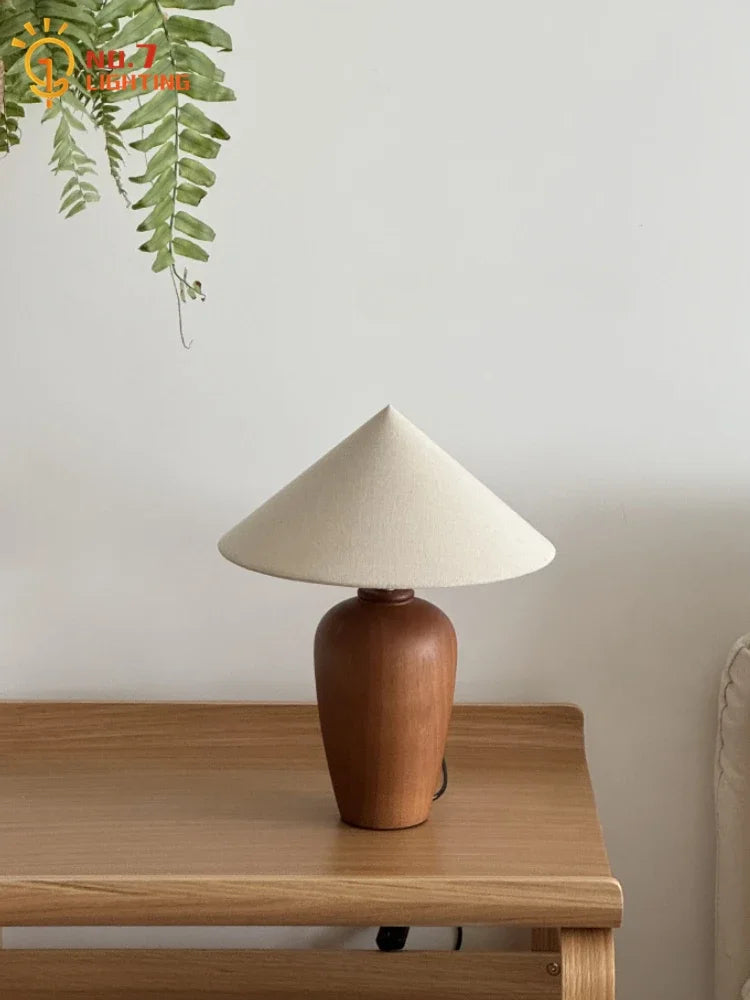 Afralia™ Walnut Linen Table Lamp LED E27 Minimalist Bedroom Bedside Designer Desk Lights