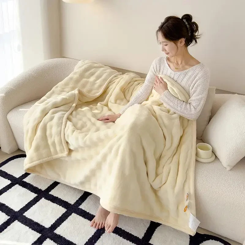 Afralia™ Rabbit Faux Fur Bubble Fleece Plush Blanket Double-Sided for Bed & Sofa