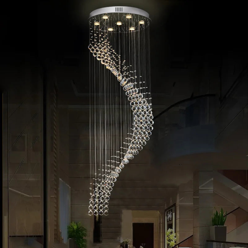 Afralia™ Spiral Ladder Crystal Chandelier with LED for Foyer, Dining, Restaurant, and Stair Lighting