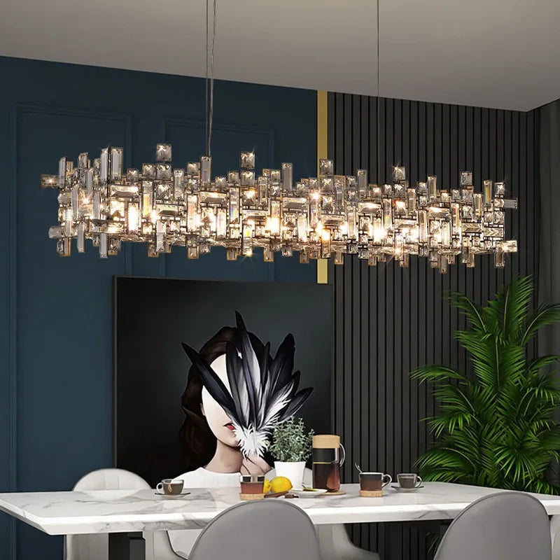 Afralia™ Square Crystal Pendant Chandelier for Modern Living Room, Bedroom & Dining Room