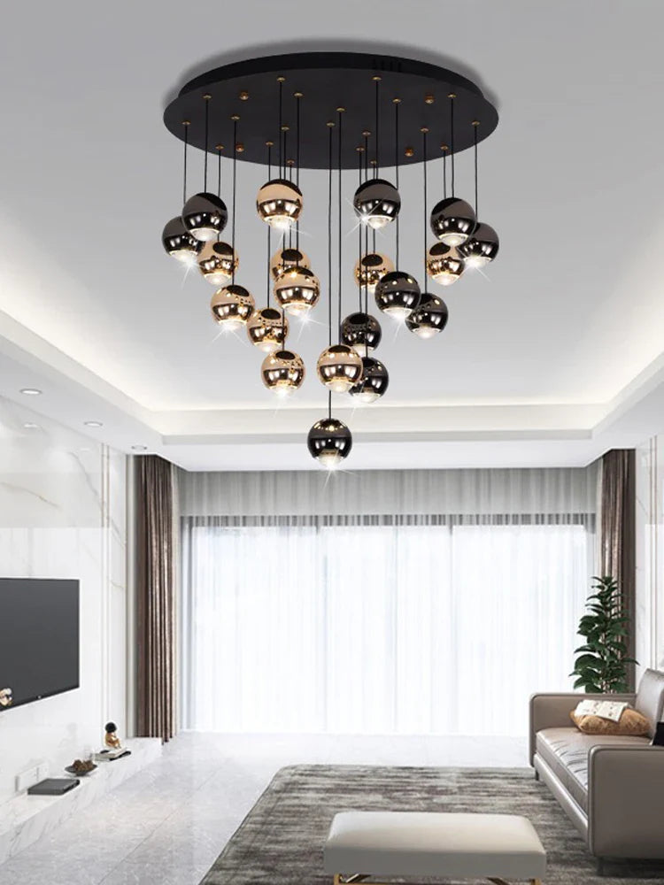 Afralia™ Crystal Ball Pendant Light for Modern Living Room, Black & Gold Luxury Fixture