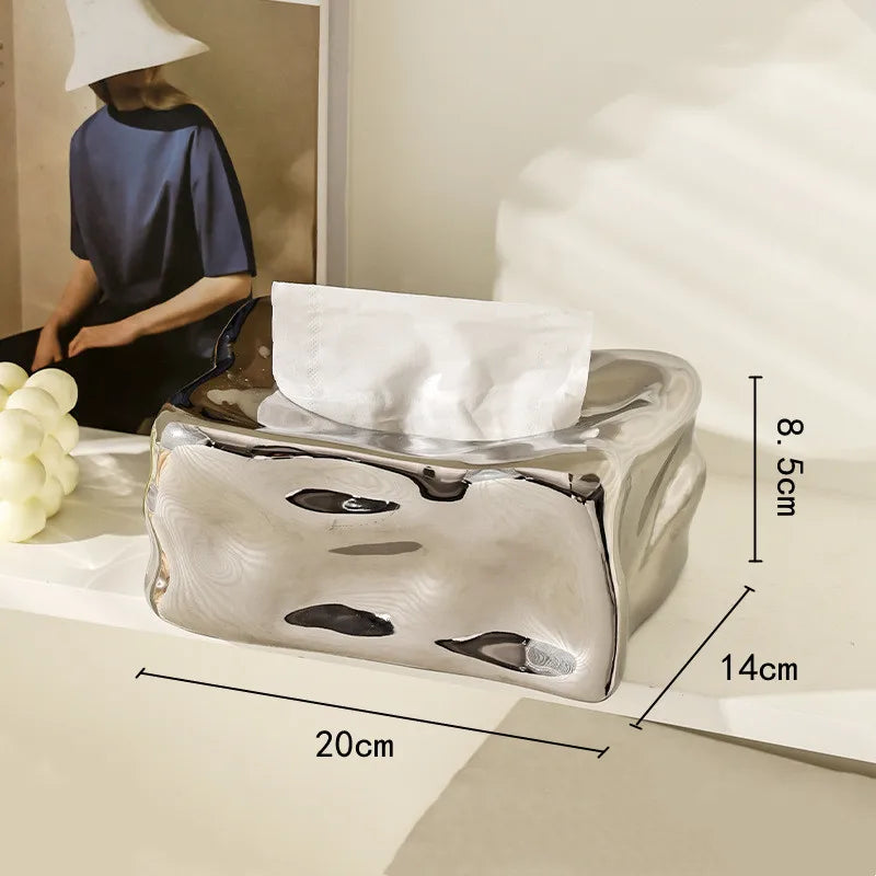 Afralia™ Silver Ceramic Tissue Box & Rabbit Napkin Holder - Home Desktop Storage