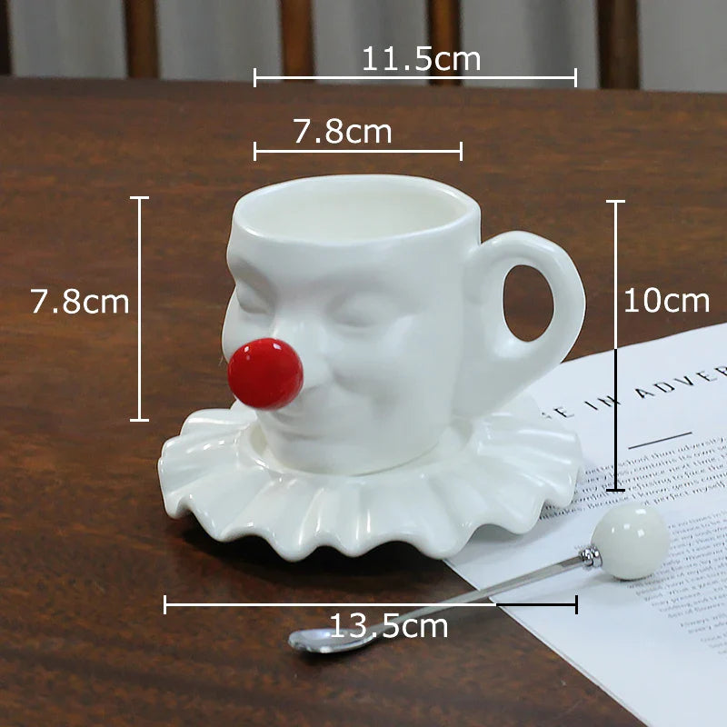 Afralia™ Joker Head Cup & Saucer Porcelain Coffee Mug Set - Clown Character Tea Teacup