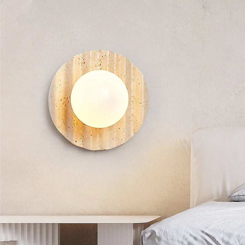 Afralia™ Yellow Cave Stone LED Wall Sconce with Pull Chain, Modern Glass Stair Light